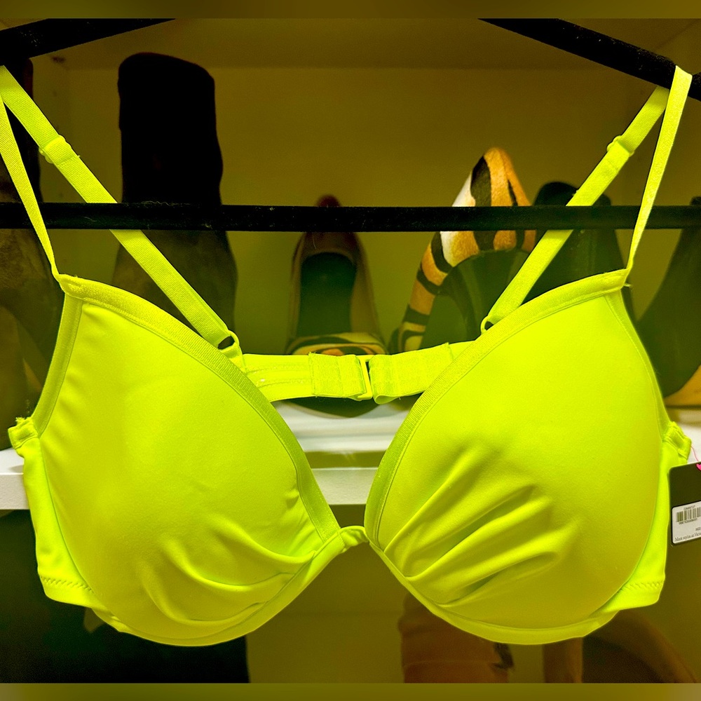 Vintage Victoria’s Secret Swim pushup bikini top in neon yellow-green 36D